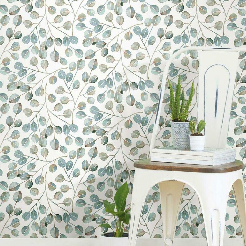 RoomMates RMK11628WP Cat Coquillette Eucalyptus Teal and White Peel and Stick Wallpaper, Roll - Image 1